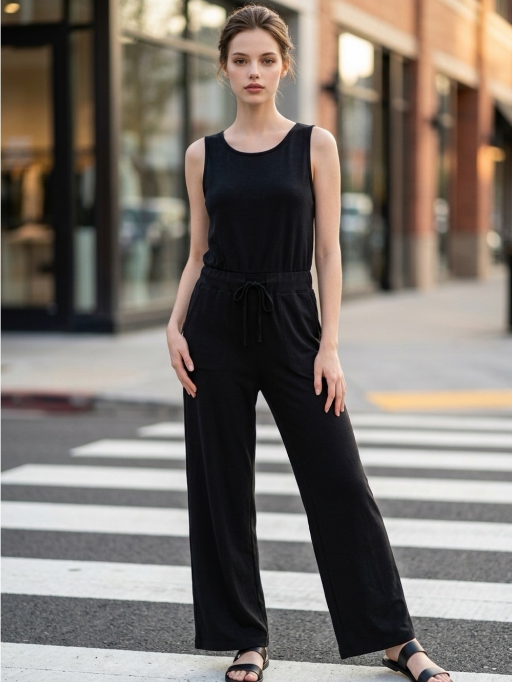 Nicole Miller New York Women’s Sz Large Black Jumper Romper Drawstring Waist